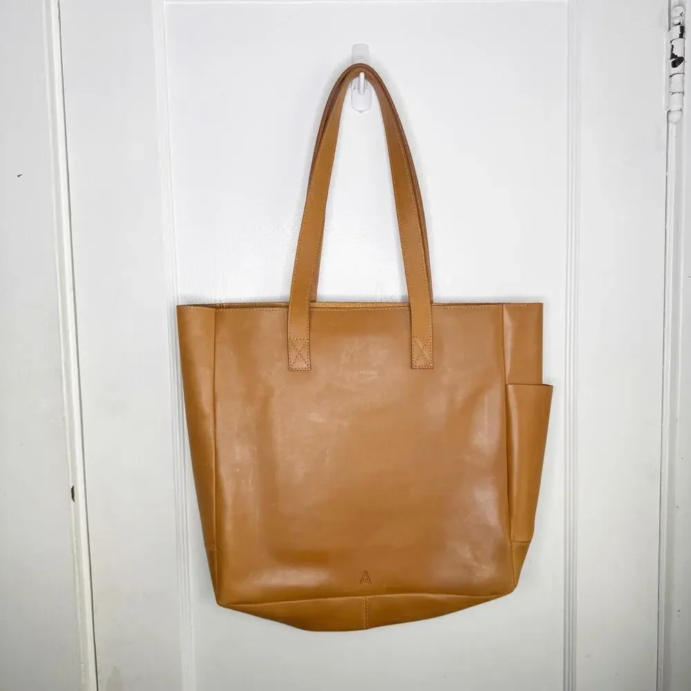 ABLE Phoebe Soft Tote Shoulder Bag Full Grain Leather Functional Work Cognac OS